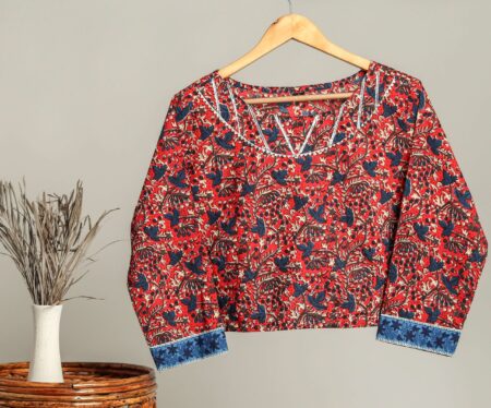 Handmade Block Print Cotton for Women ? Ethnic Floral Printed Top with Long Sleeves