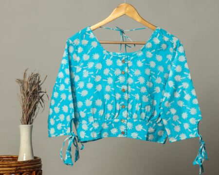 Handmade Block Print Cotton for Women ? Ethnic Floral Printed Top with Long Sleeves