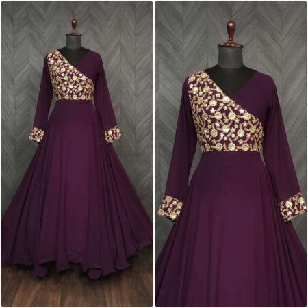 Purple Elegant Faux Blooming Designer Gown with Rich Embroidery ? Premium Ready-to-Wear Dress