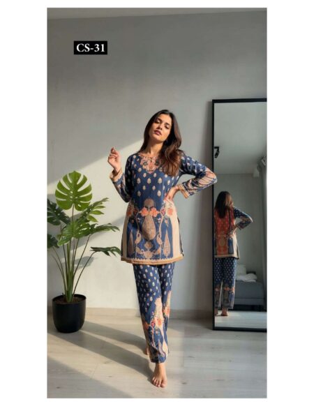 Women's printed kurta palazzo co-ord set with wide leg pants, ethnic designer casual wear outfit