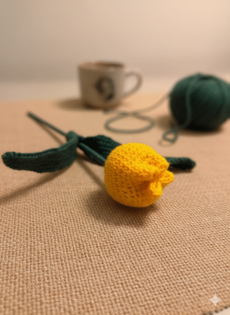 handmade crochet tulip flower yellow knitted home decor