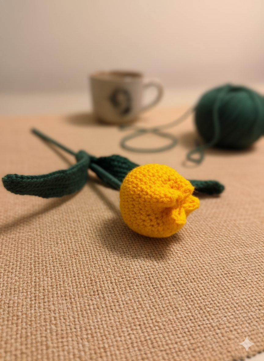 handmade crochet tulip flower yellow knitted home decor