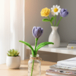 handmade crochet tulip flower purple knitted home decor