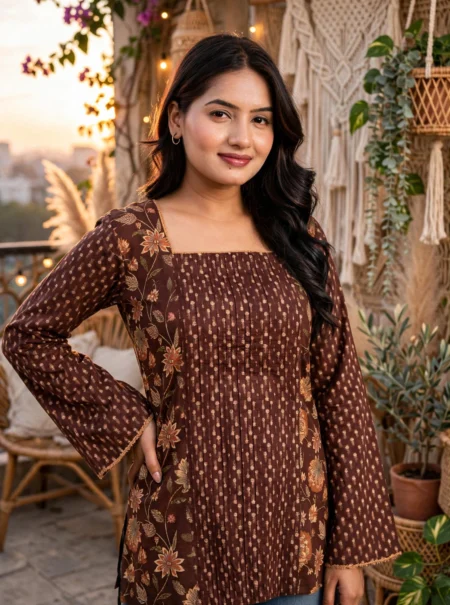 Pintex Kurti for Women Cotton modern kitchen front hands on hips
