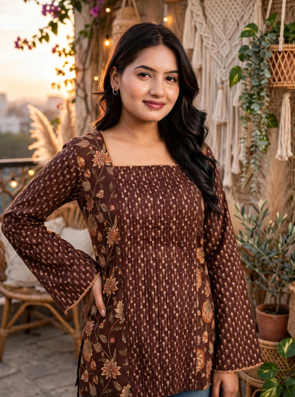Pintex Kurti for Women Cotton modern kitchen front hands on hips