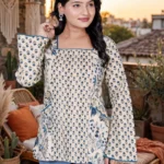 Pintex Kurti for Women Cotton white studio front