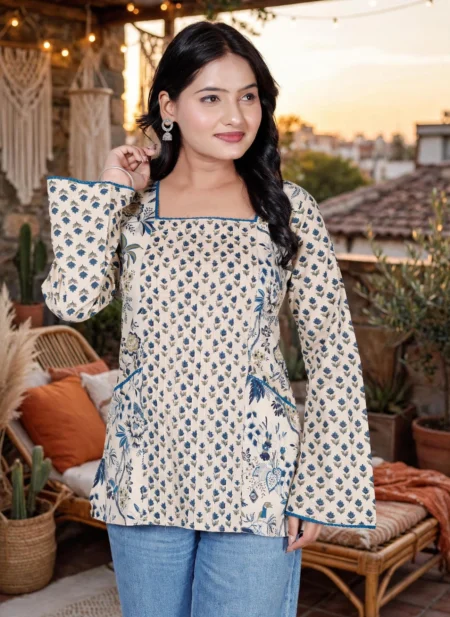 Pintex Kurti for Women Cotton white studio front