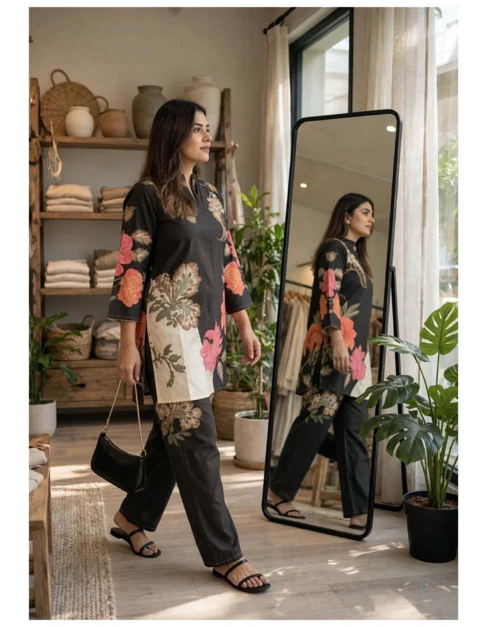 Japanese Silk Co-ord Set for Women side pose