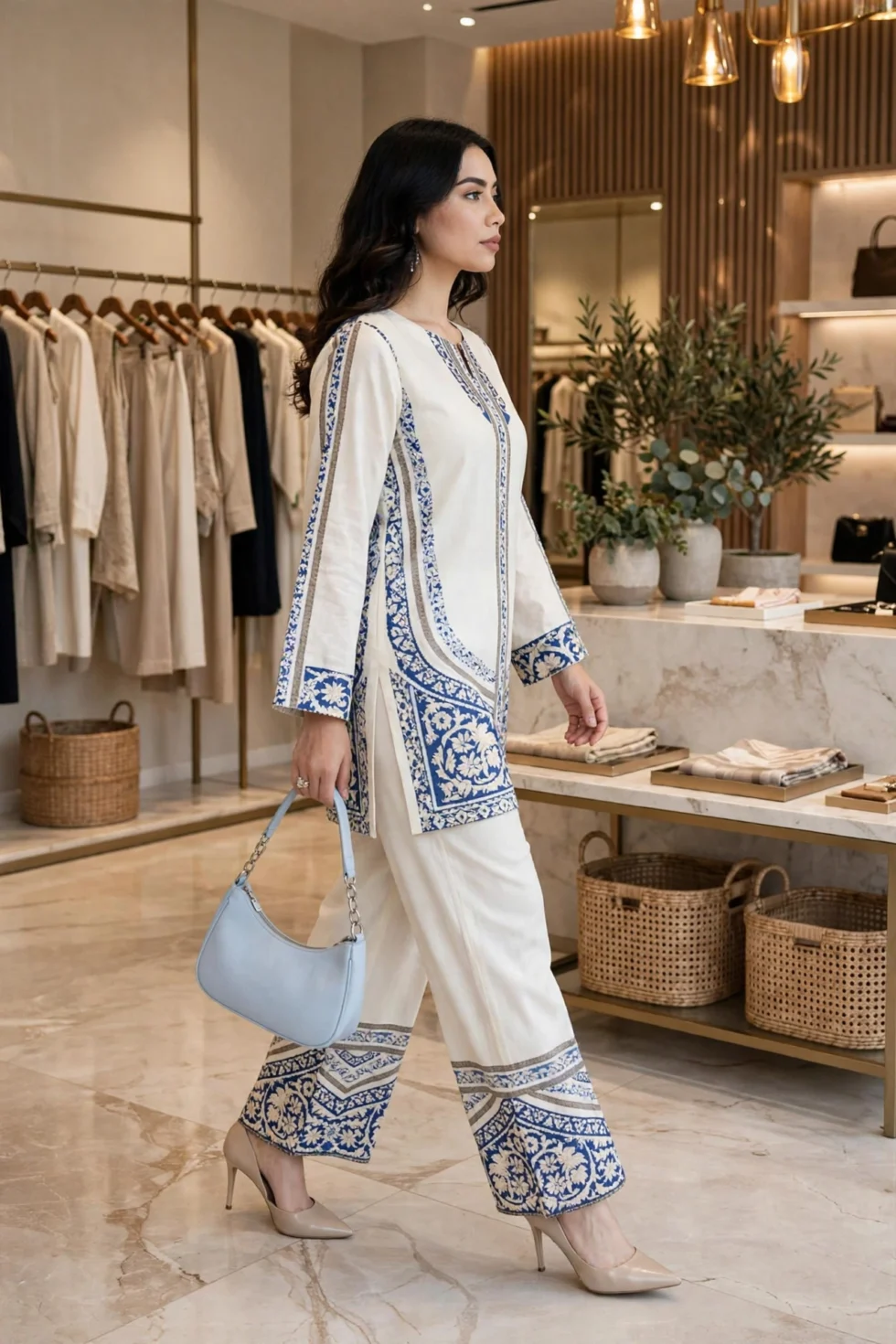 Rayon Cotton Co-ord Set for Women boutique corridor walking
