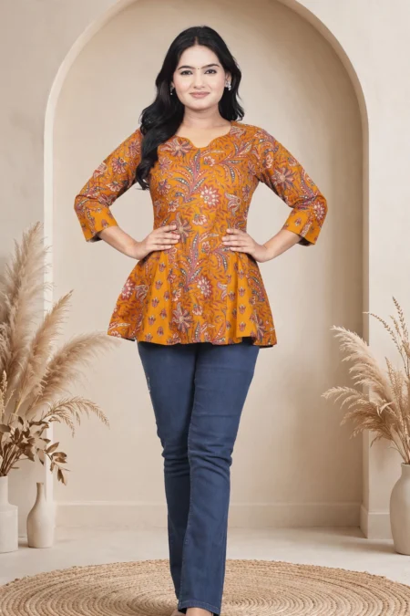 Cotton Kalidar Kurti with Kali beige arch studio front