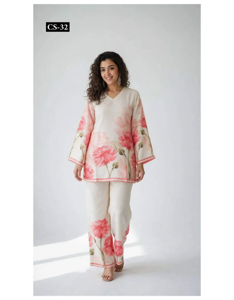 Turkish Cotton Co-ord Set for Women white studio front