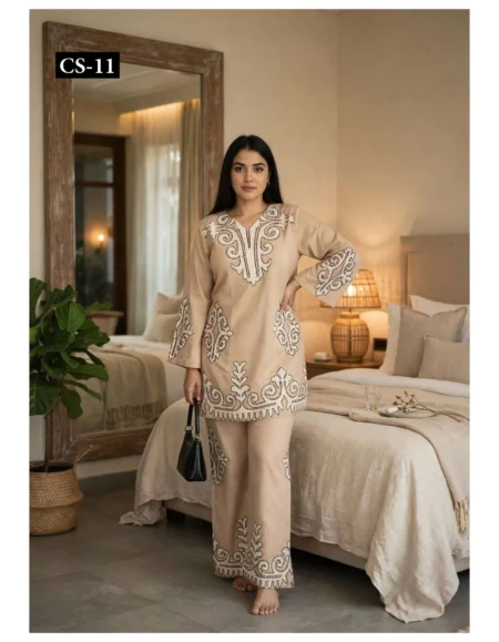 Turkish Cotton Co-ord Set for Women CS-11 white studio front