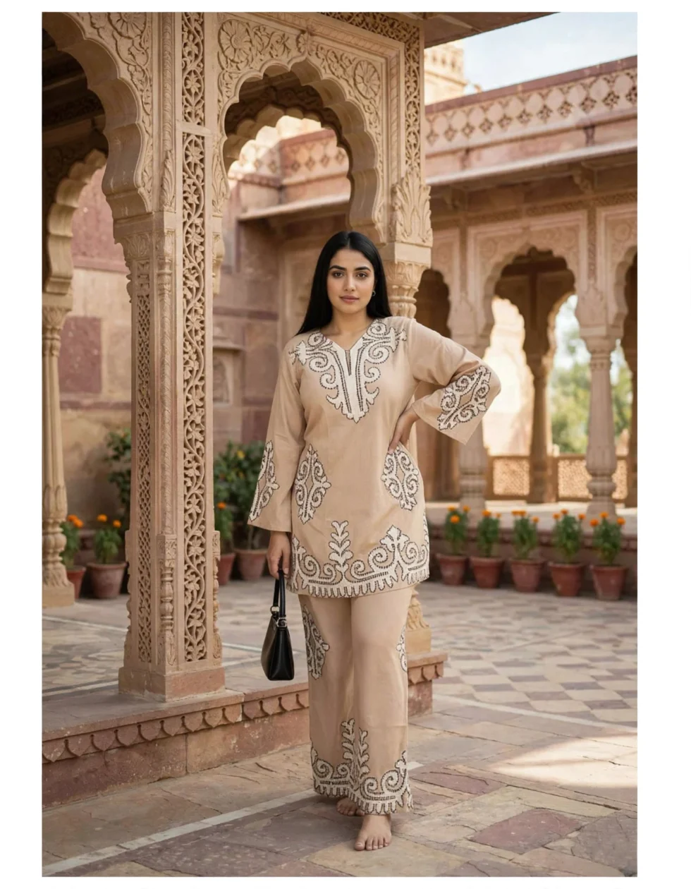 Turkish Cotton Co-ord Set for Women Rajasthani haveli courtyard