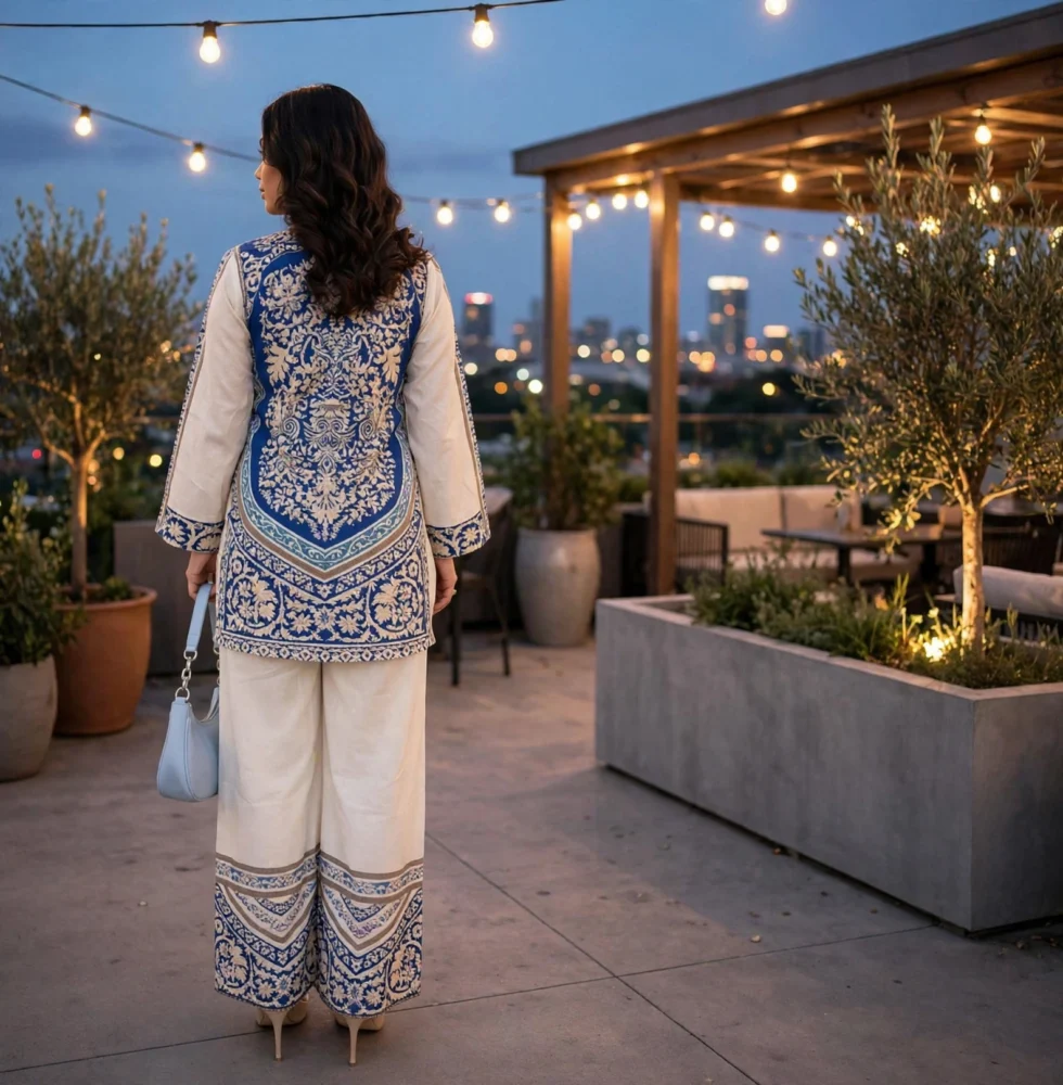 Rayon Cotton Co-ord Set for Women rooftop terrace back medallion