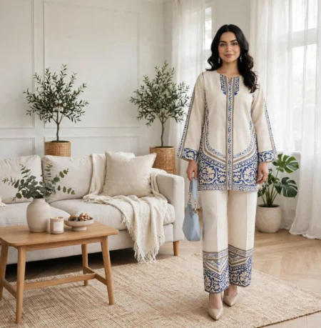 Rayon Cotton Co-ord Set for Women living room front view