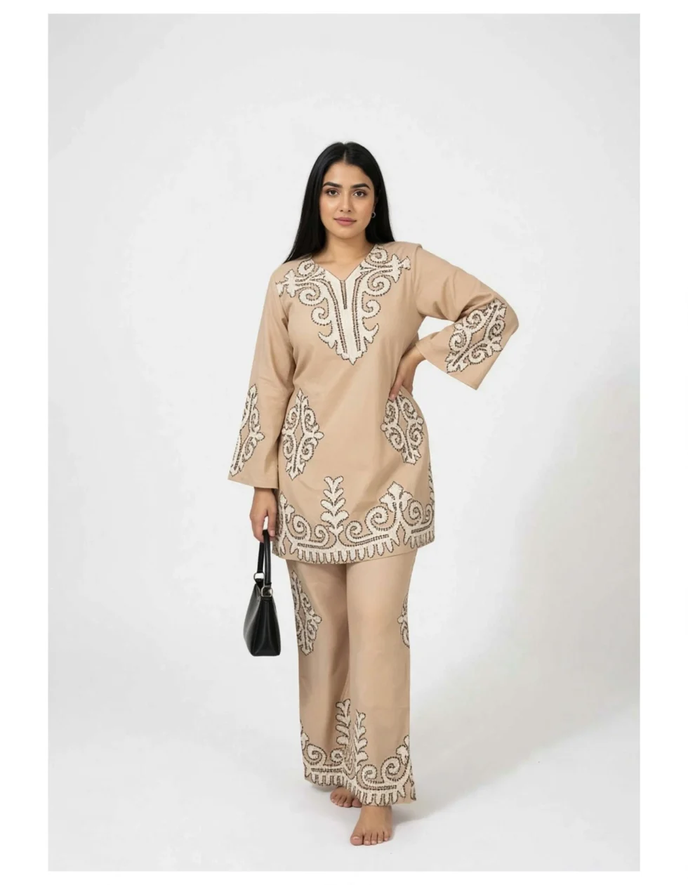 Turkish Cotton Co-ord Set for Women CS-11 white studio front