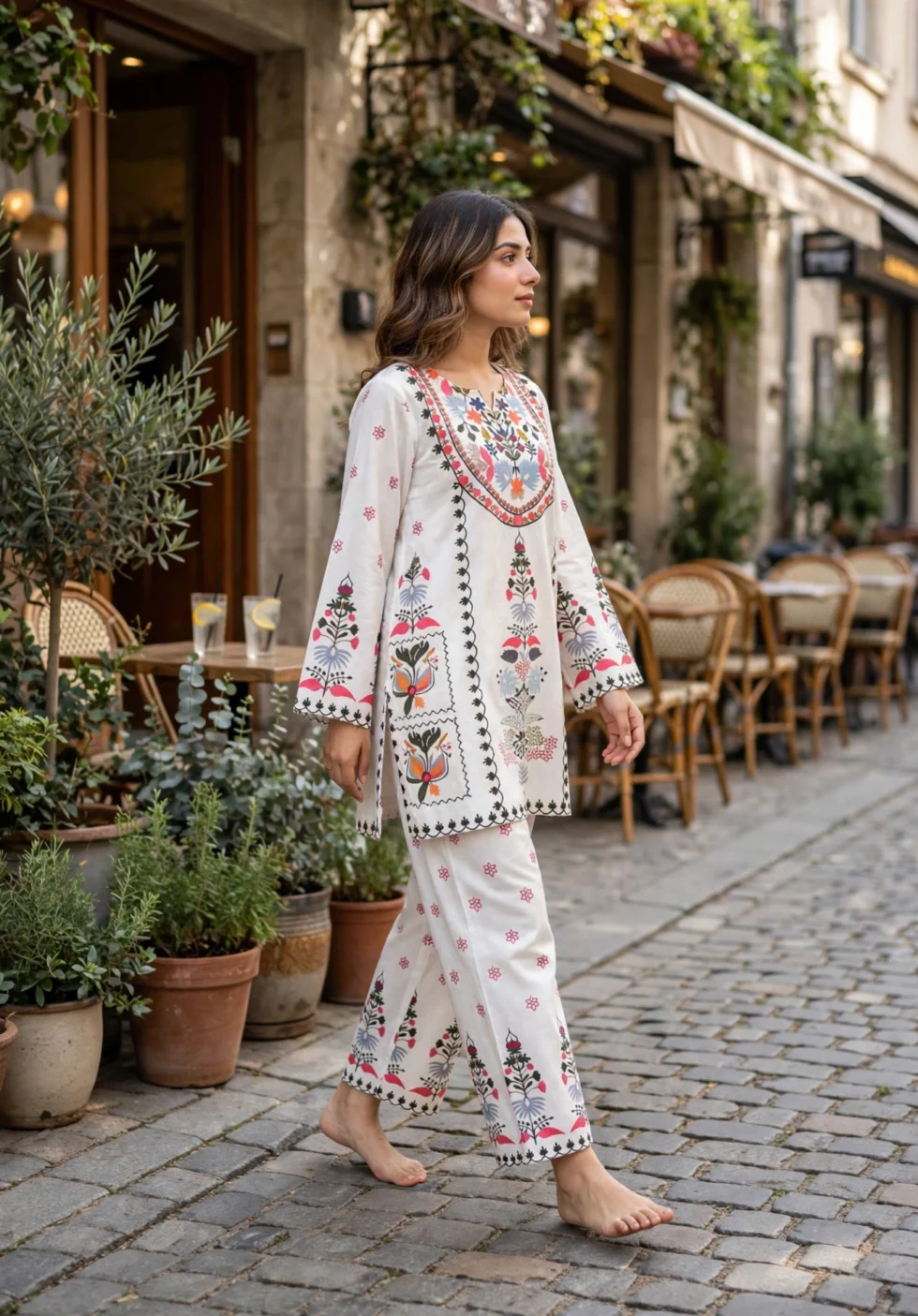 Turkish Cotton Co-ord Set for Women outdoor garden terrace