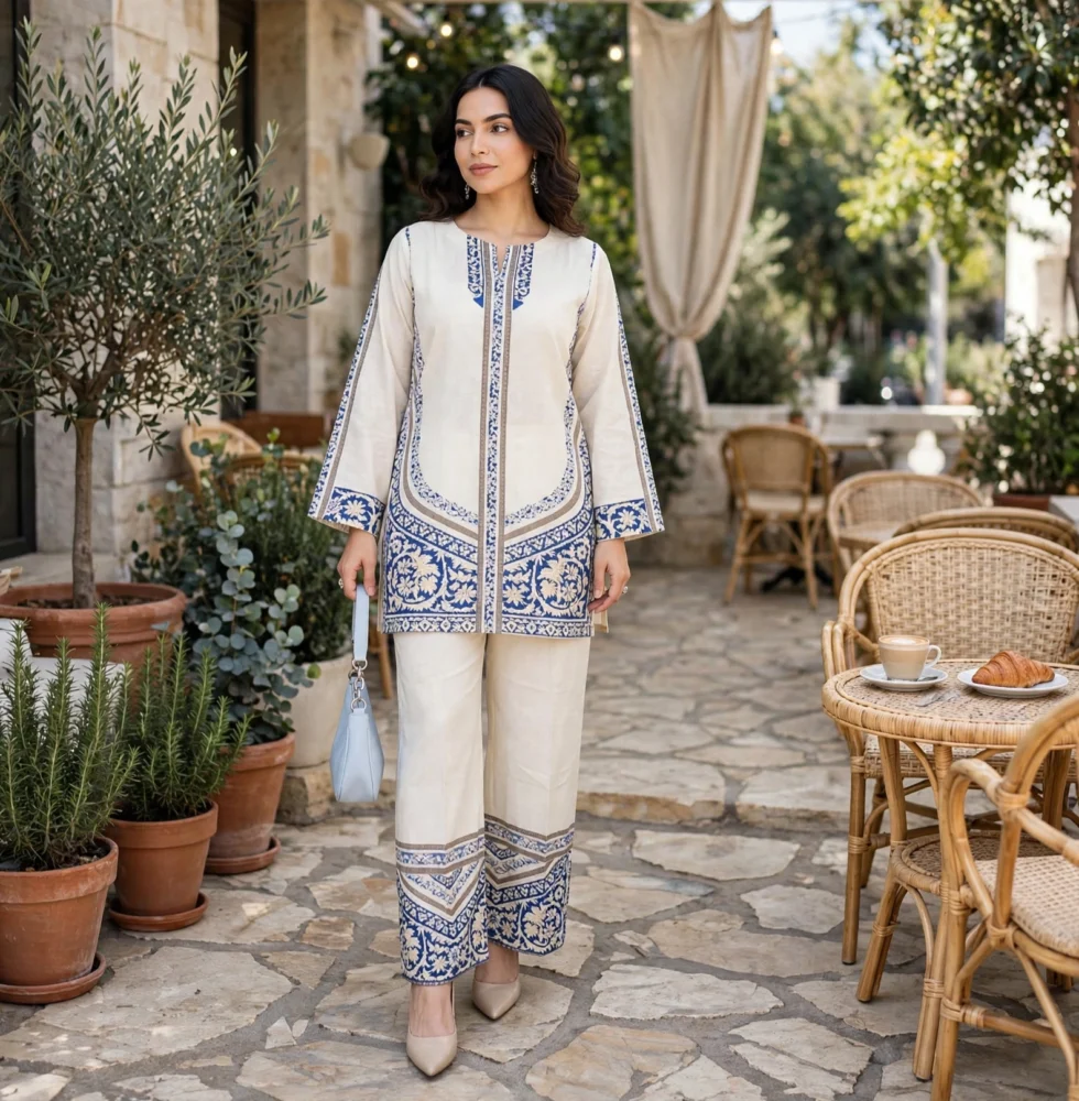Rayon Cotton Co-ord Set for Women outdoor garden cafe lifestyle