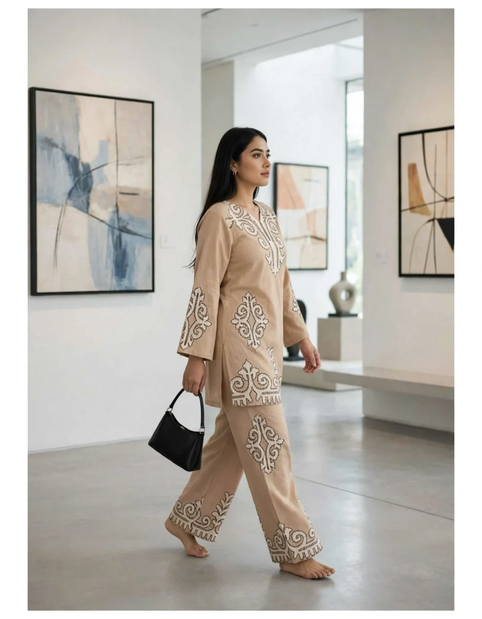 Turkish Cotton Co-ord Set for Women modern art gallery walking